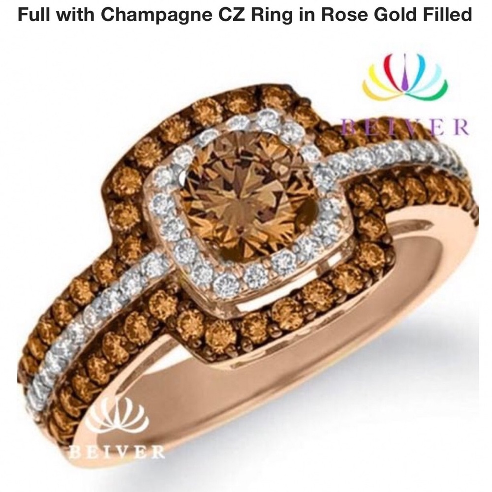 New Rose gold filled champagne cz stones ring